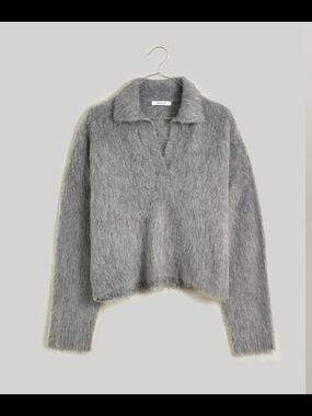 Madewell Gray Brushed Polo Alpaca Wool Fuzzy Sweater